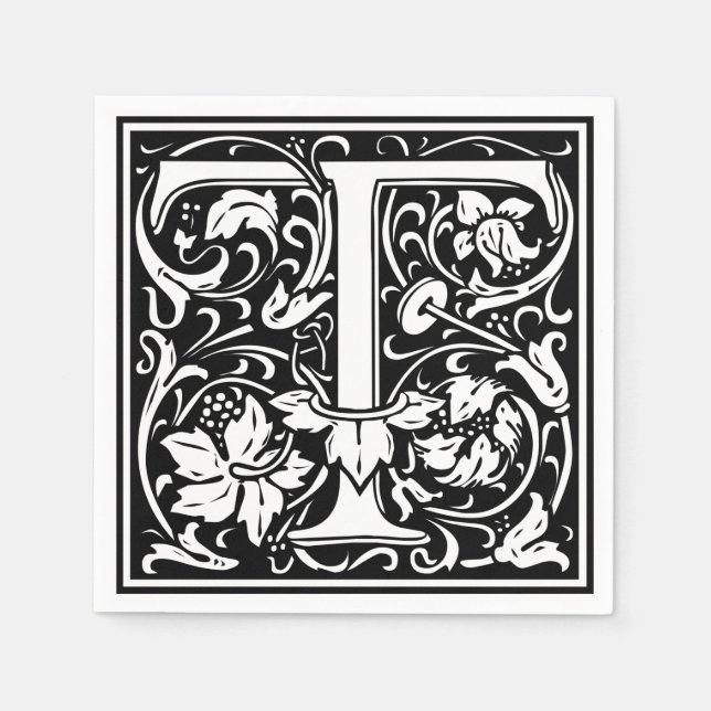 Servilleta De Papel Letra T Monograma medieval Art Nouveau (Anverso)