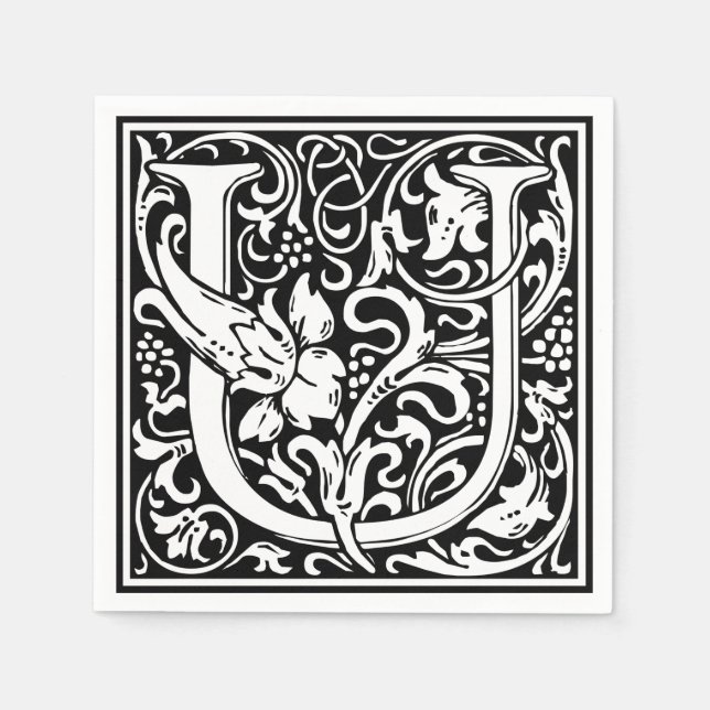 Servilleta De Papel Letra U Monograma medieval Art Nouveau (Anverso)