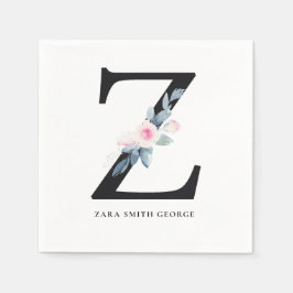 SERVILLETA DE PAPEL LETRA Z DE ALFABETOS FLORALES BLANCOS AZULES DE RU