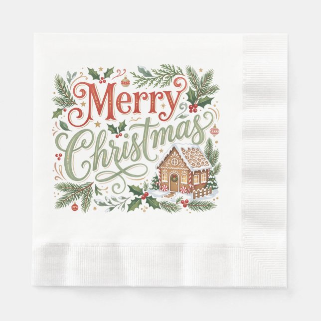 Servilleta De Papel Letras Navideñas Tradicionales de Pan de Jengibre (Anverso)