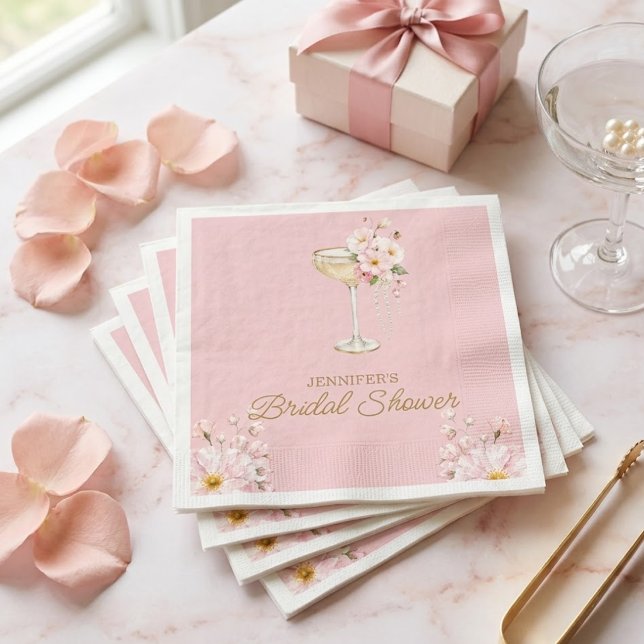 Servilleta De Papel Letrero de bienvenida con perlas rosadas y prosecc (Subido por el creador)