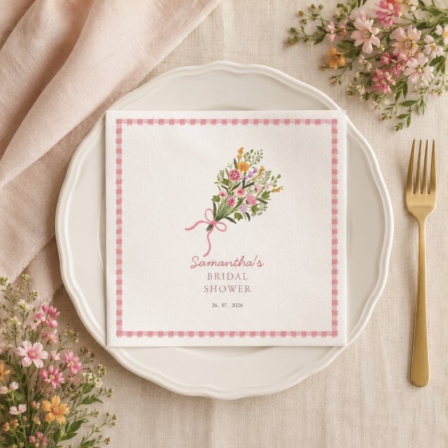 Servilleta De Papel Letrero de bienvenida de gingham rosa recién salid (Subido por el creador)