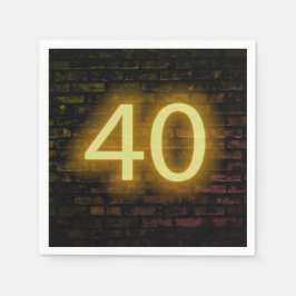 Servilleta De Papel Letrero de neón de cumpleaños 40 en pared de ladri