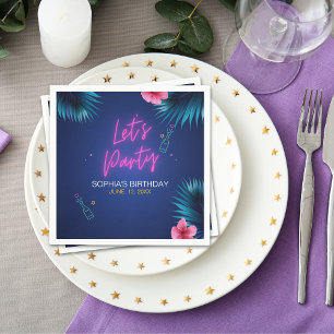 Servilleta De Papel Let's Party Neon Electric Pink Birthday Woman