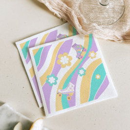 Servilleta De Papel Lets Roll Roller Skate Groovy Girl Birthday Pastel