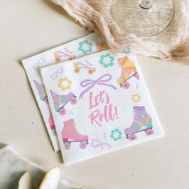 Servilleta De Papel Lets Roll Roller Skate Retro Girl Birthday Pastel