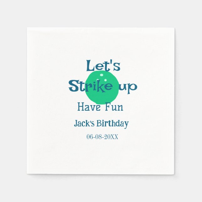 Servilleta De Papel Let's strike up have fun green ball birthday name  (Anverso)