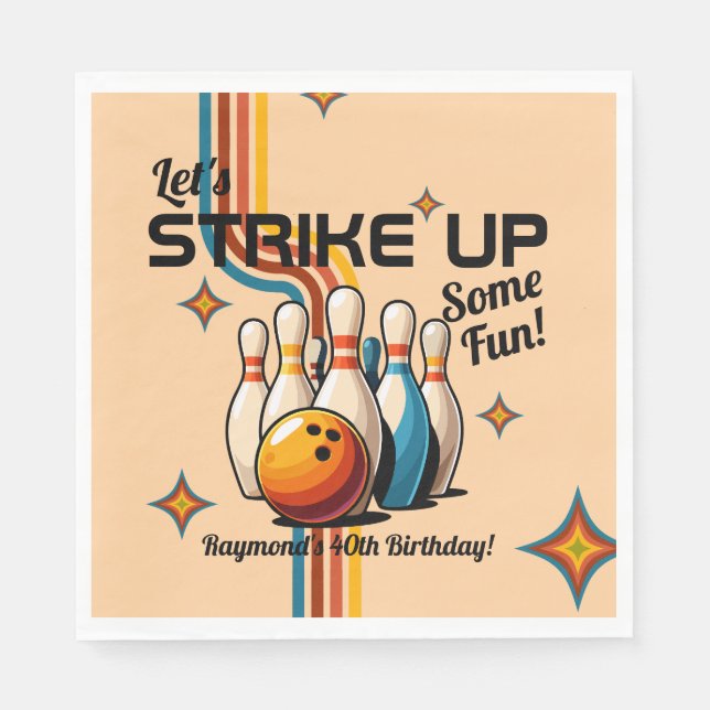 Servilleta De Papel Let's Strike Up Some Fun Bowling Birthday Party (Anverso)