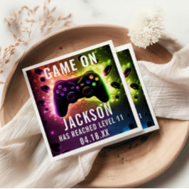 Servilleta De Papel ¡Levántate! Neon Video Game Birthday Party