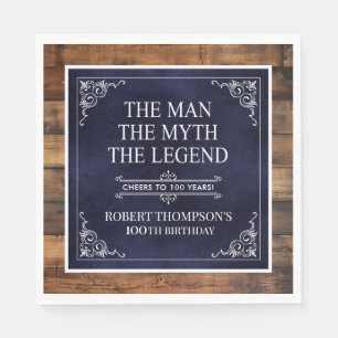 Servilleta De Papel Leyenda Rustic Man Myth 100th Birthday Blue