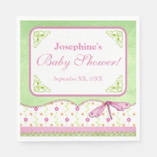 Servilleta De Papel Libélula rosada y verde Baby Shower