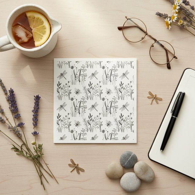 Servilleta De Papel Libélulas Elegantes y Flores Silvestres (Subido por el creador)