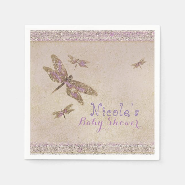 Servilleta De Papel Libélulas Moradas y Doradas Fiesta Personalizada d (Anverso)
