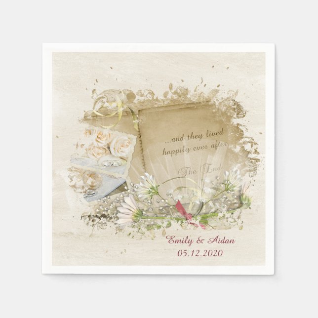 Servilleta De Papel libro de bodas con daisies (Anverso)
