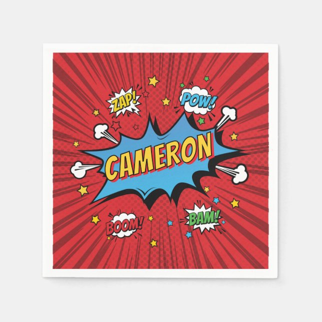 Servilleta De Papel Libro de Cómic de Cumpleaños de Superhéroe (Anverso)