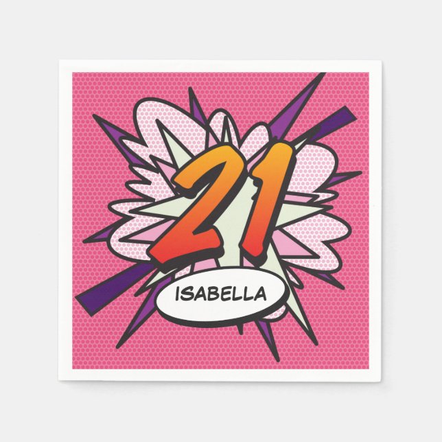 Servilleta De Papel Libro de Cómic Retro Divertido Cumpleaños 21 (Anverso)