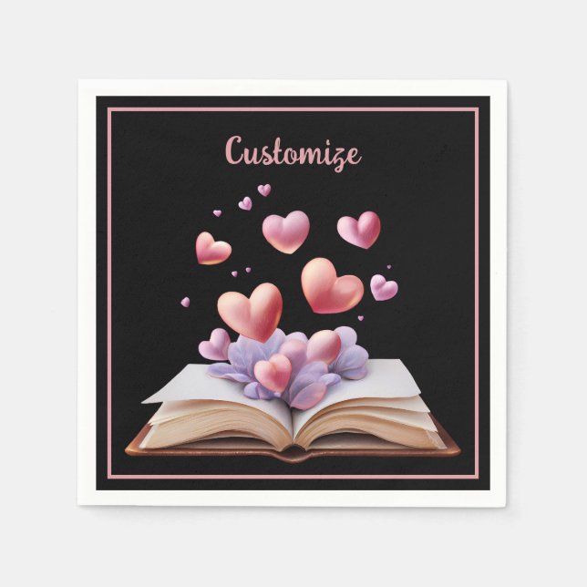Servilleta De Papel Libro De Corazones Negro (Anverso)