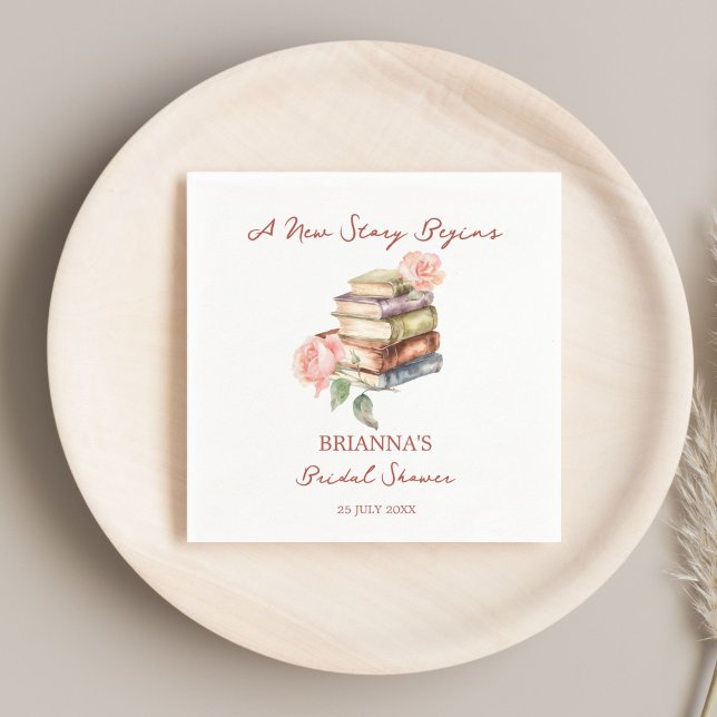 Servilleta De Papel Libro de cuentos nuevo capítulo ducha de novia imp (Story book new chapter books themed bridal shower monogram printed napkins personalized tableware)