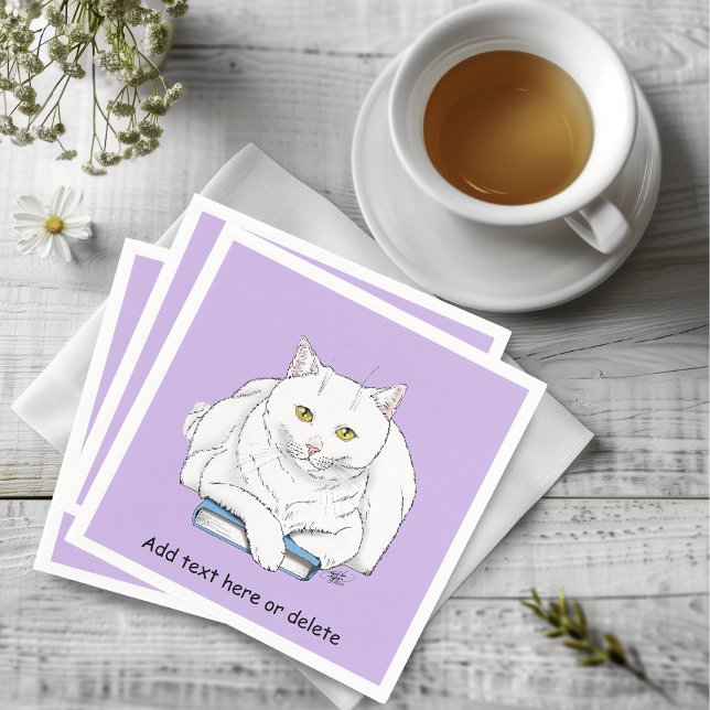 Servilleta De Papel Libro divertido de gato blanco leyendo humor púrpu (Subido por el creador)