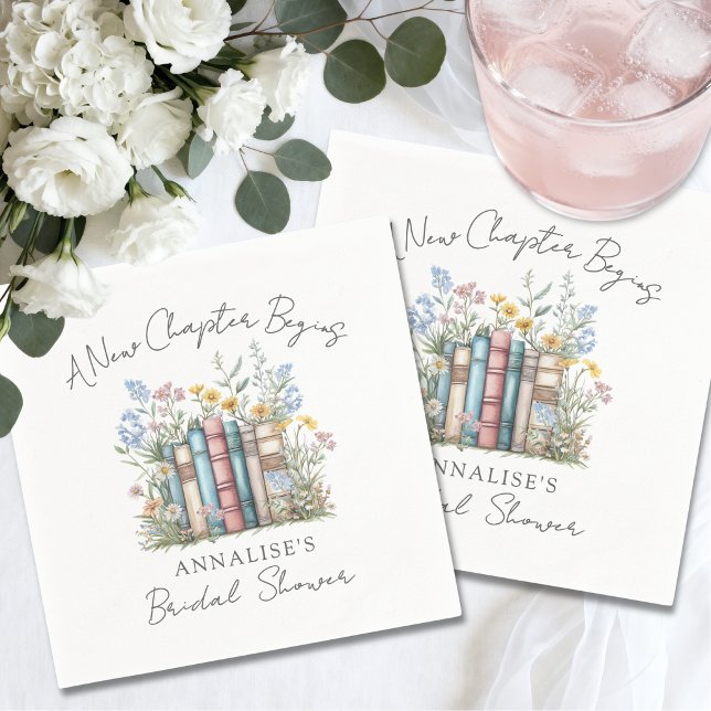 Servilleta De Papel Libro Nuevo Capítulo Tórrida Ducha de Novia (Book New Chapter Wildflower Bridal Shower Napkins)