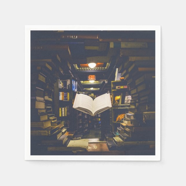 Servilleta De Papel Libros de biblioteca estantes libro abierto lectur (Anverso)