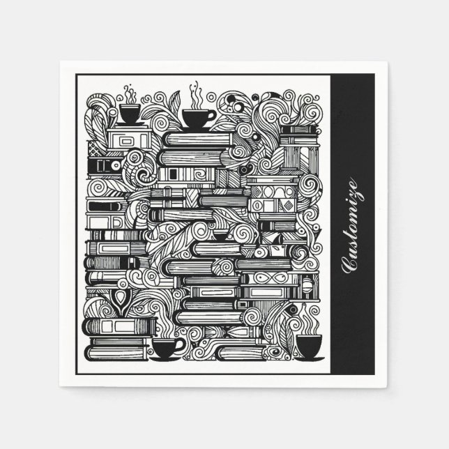 Servilleta De Papel Libros Y Café Collage De Doodle (Anverso)