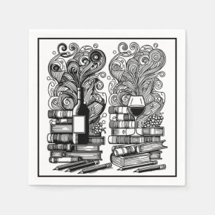 Servilleta De Papel Libros Y Vino Color Me Doodle 5