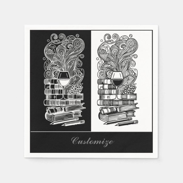 Servilleta De Papel Libros Y Vinos Negros Y Blancos 2 (Anverso)