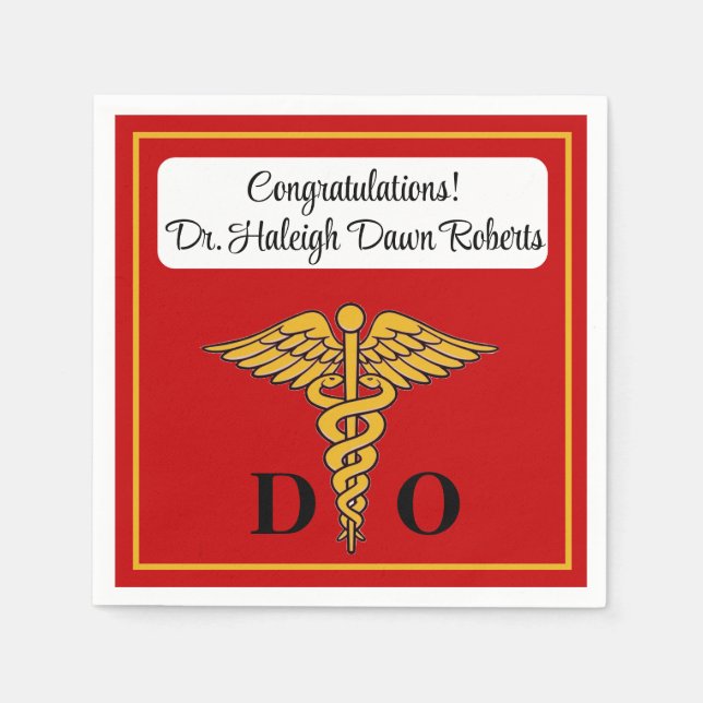 Servilleta De Papel Licenciatura en Medicina Caduceus Red & Gold (Anverso)