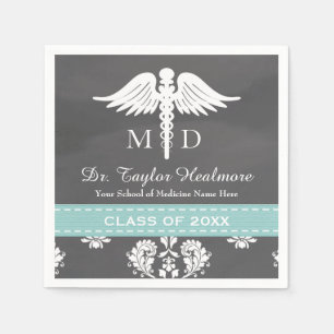 Servilleta De Papel Licenciatura en Medicina de Aqua Chalkboard Caduce