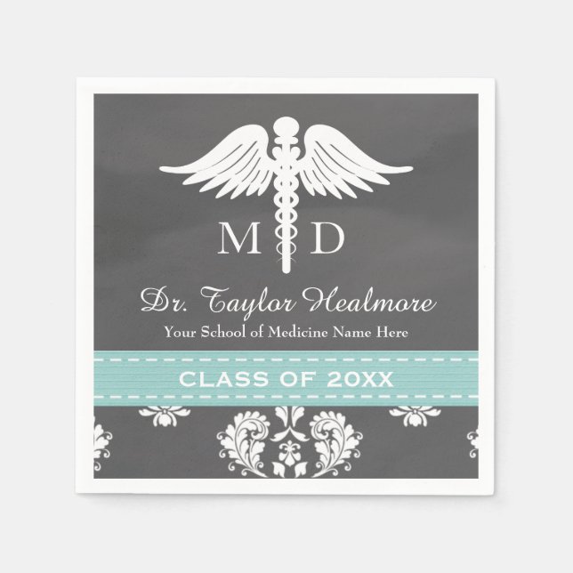 Servilleta De Papel Licenciatura en Medicina de Aqua Chalkboard Caduce (Anverso)