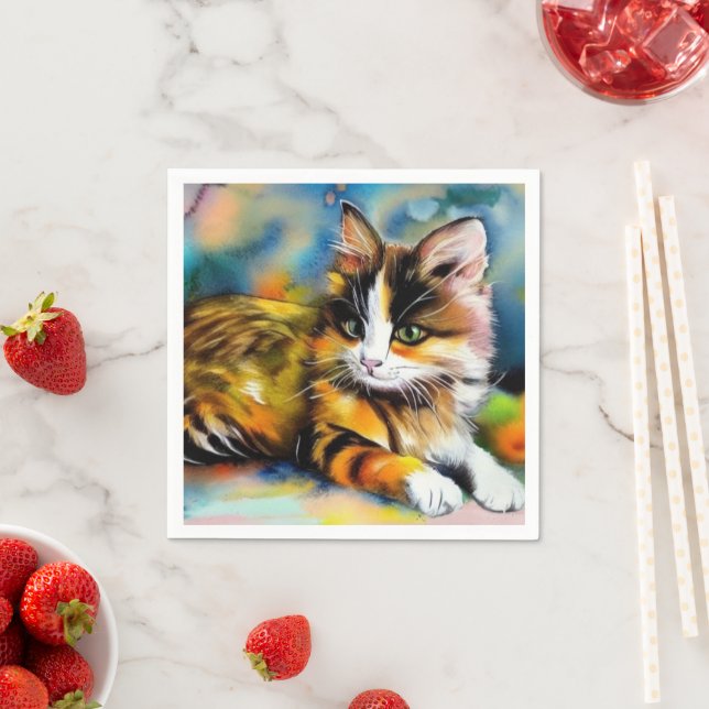 Servilleta De Papel Liegende Katze, Aquarell -  (In situ)