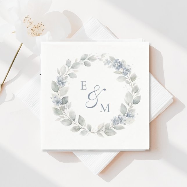 Servilleta De Papel Light Blue Floral Wreath Wedding Napkin (Subido por el creador)