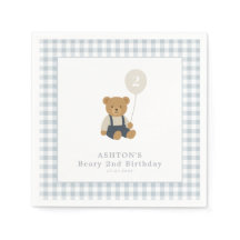 Light Blue Gingham Teddy Bear Birthday Party