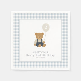 Servilleta De Papel Light Blue Gingham Teddy Bear Birthday Party