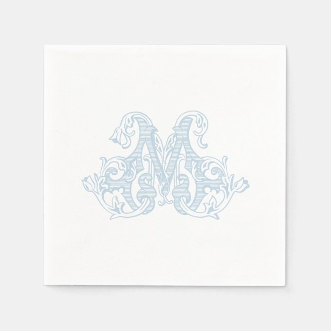 Servilleta De Papel Light Blue "M" Monogram Cocktail Napkins (Anverso)