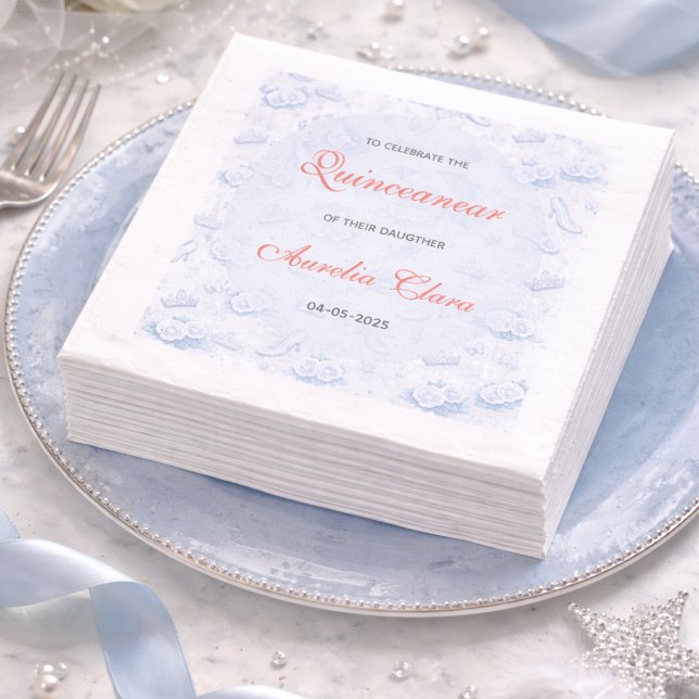 Servilleta De Papel Light Blue Silver Princess Quinceanera Birthday  (Light Blue Silver Princess Quinceanera Birthday Napkins
)