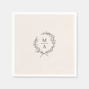 Servilleta De Papel Light Ecru Sencillo Elegante Laurel Wreath Monogra