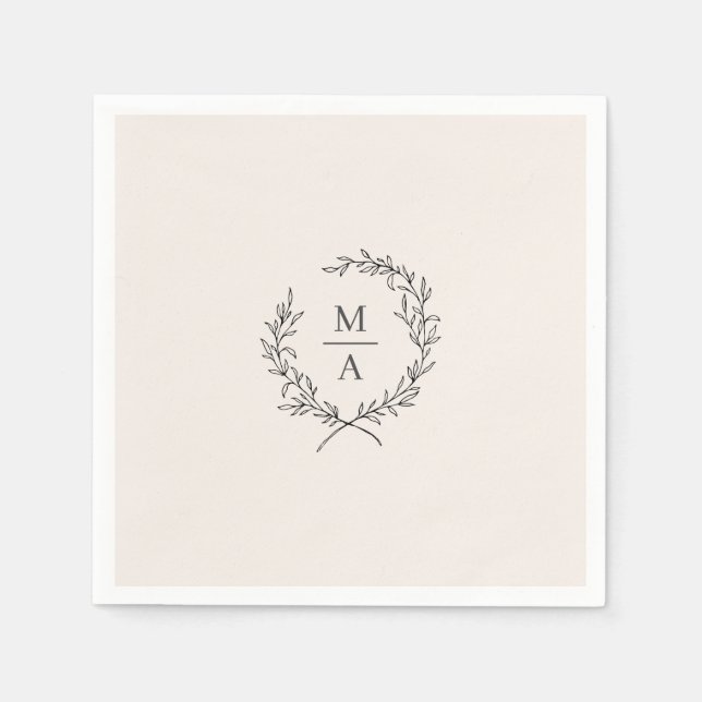 Servilleta De Papel Light Ecru Sencillo Elegante Laurel Wreath Monogra (Anverso)