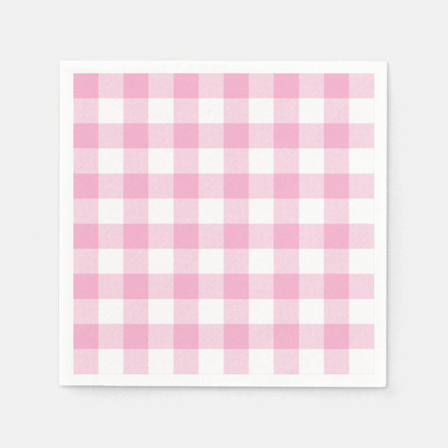 Servilleta De Papel Light Pink and White Buffalo Plaid Gingham (Anverso)