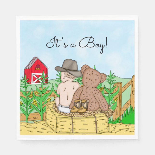 Servilleta De Papel Lil' Cowboy y Teddy Bear Baby Shower (Anverso)