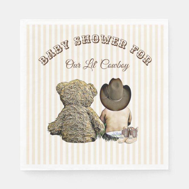 Servilleta De Papel Lil Cowboy y Teddy Bear Baby Shower Napkins (Anverso)