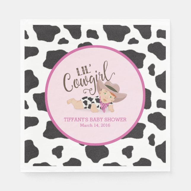 Servilleta De Papel Lil' Cowgirl Baby Shower Napkins - Redhead (Anverso)