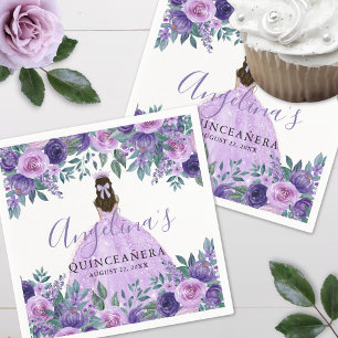 Servilleta De Papel Lila Floral Púrpura Quinceañera