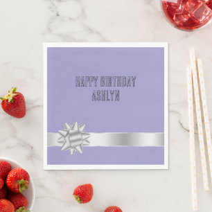 Servilleta De Papel Lila Púrpura Plata Glam Cinta Lazo Cumpleaños