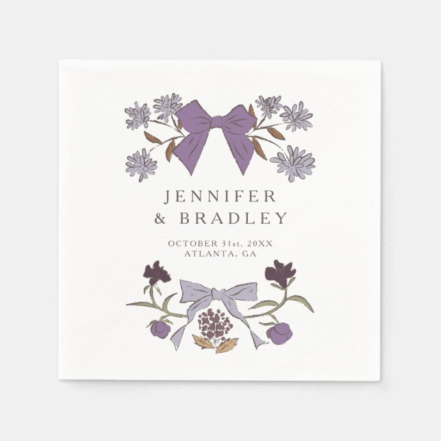 Servilleta De Papel Lilac Boho Ribbons and Flowers Boda (Anverso)
