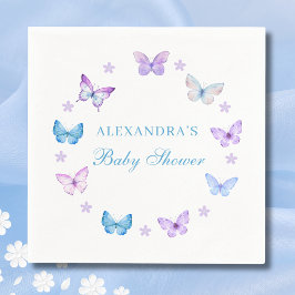 Servilleta De Papel Lilac Floral Rosa Azul Mariposa Baby Shower