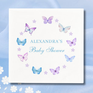 Servilleta De Papel Lilac Floral Rosa Azul Mariposa Baby Shower