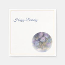 Lilac Hydrangea Happy Birthday Cocktail Napkins