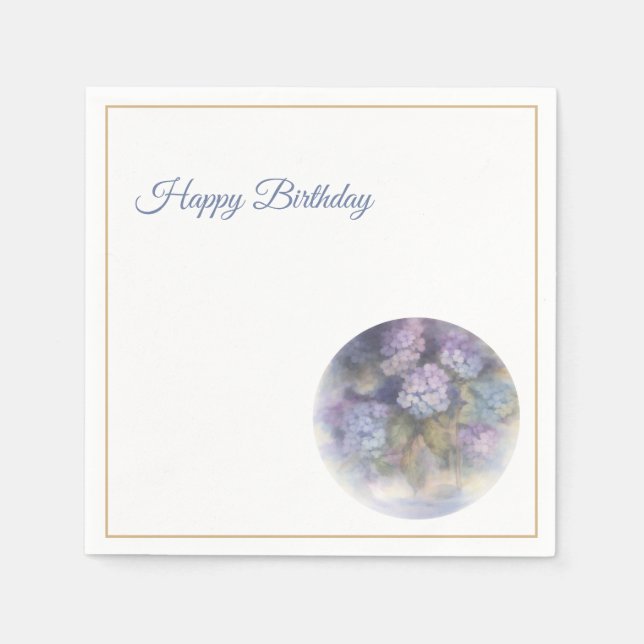 Servilleta De Papel Lilac Hydrangea Happy Birthday Cocktail Napkins (Anverso)